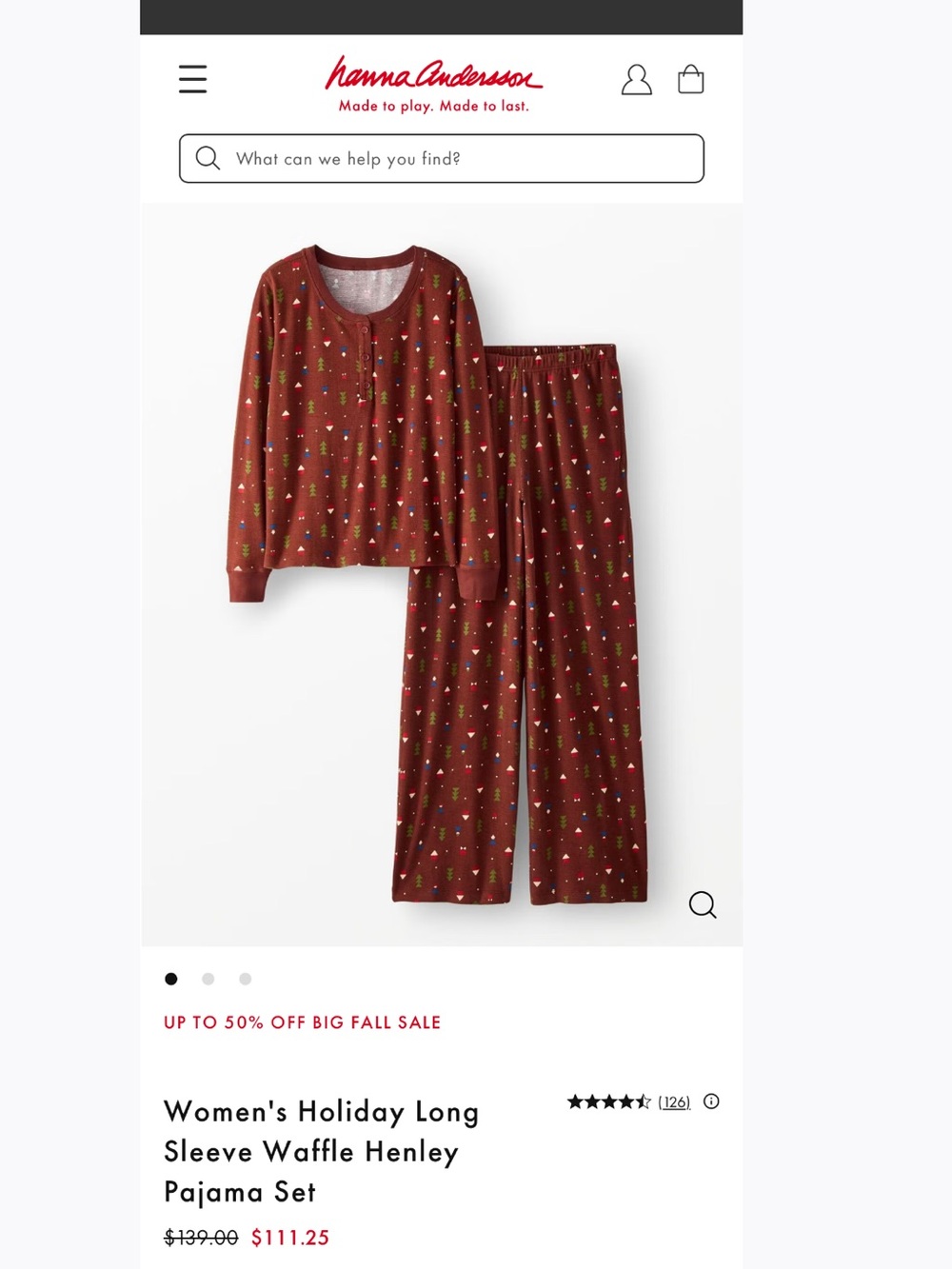 Hanna Andersson Red Holiday Waffle Henley Pajama Set with Tiny Multicolor Trees